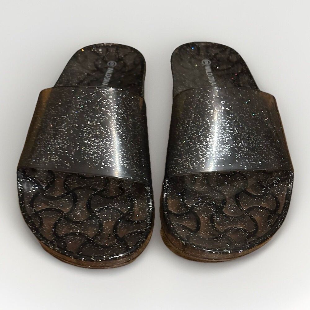 Wild Diva Jelly Slides Black Sparkle Size 9